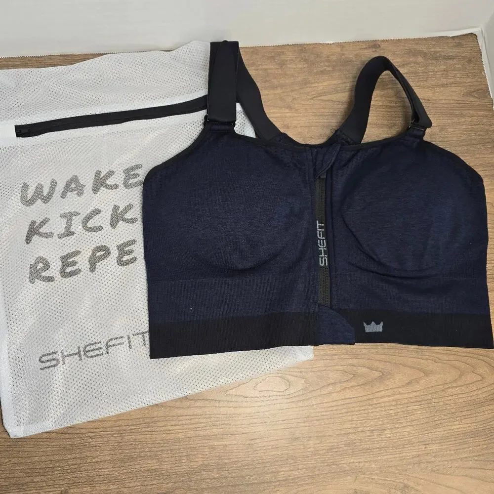 SHEFIT Low Impact Sports Bra Heathered Indigo sz 4Luxe Brand New